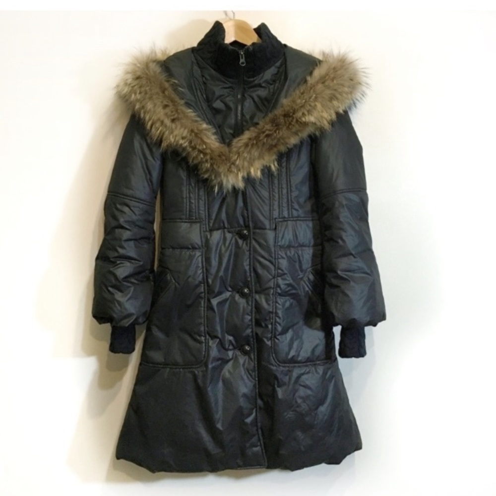 Mackage Black Puffer Ski & Snow Jacket with Brown Fur Trim